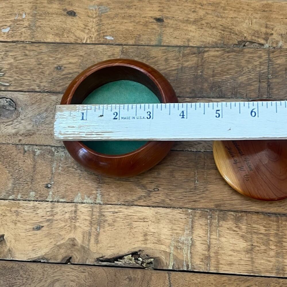 Hand Turned Round Wooden Stone Bowl Lidded Container 3.7" Engraved - Picture 6 of 7